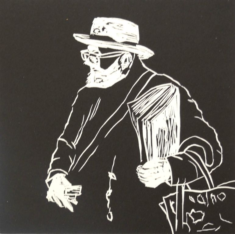 Linocut - Portrait of a friendImage 6 x 6 inches